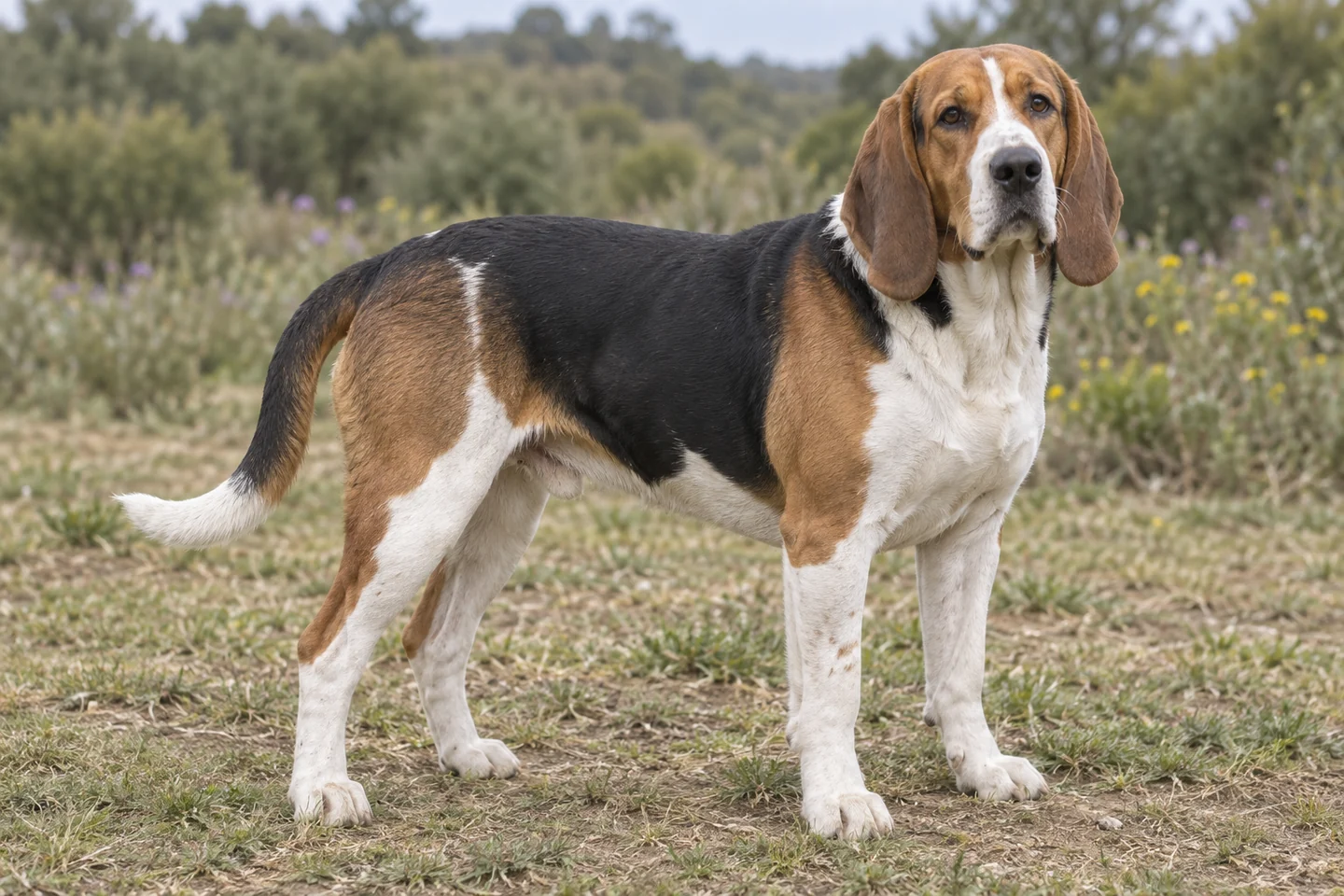 CHIEN D'ARTOIS adulto, de pé, com o corpo inteiro visível.