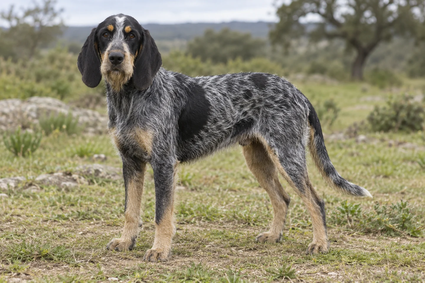 GRIFFON BLEU DE GASCOGNE adulto, de pé, com o corpo inteiro visível.