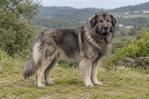 JUGOSLOVENSKI OVCARSKI PAS-SARPLANINAC adulto, de pé, com o corpo inteiro visível.