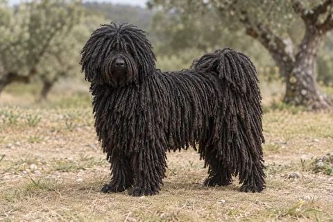 PULI adulto, de pé, com o corpo inteiro visível.