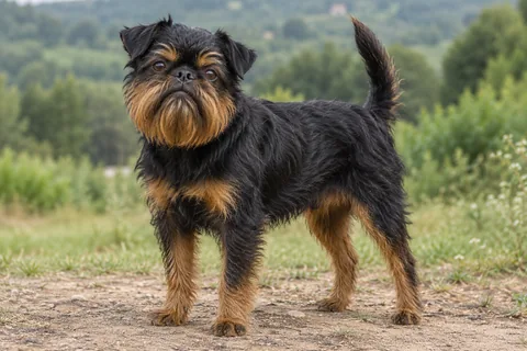 GRIFFON BELGE adulto, de pé, com o corpo inteiro visível.