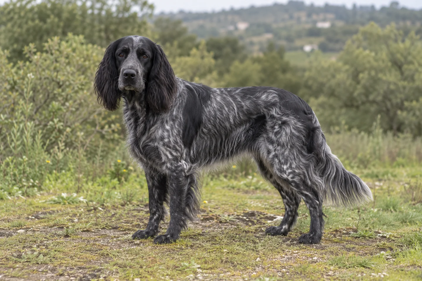 EPAGNEUL BLEU DE PICARDIE adulto, de pé, com o corpo inteiro visível.