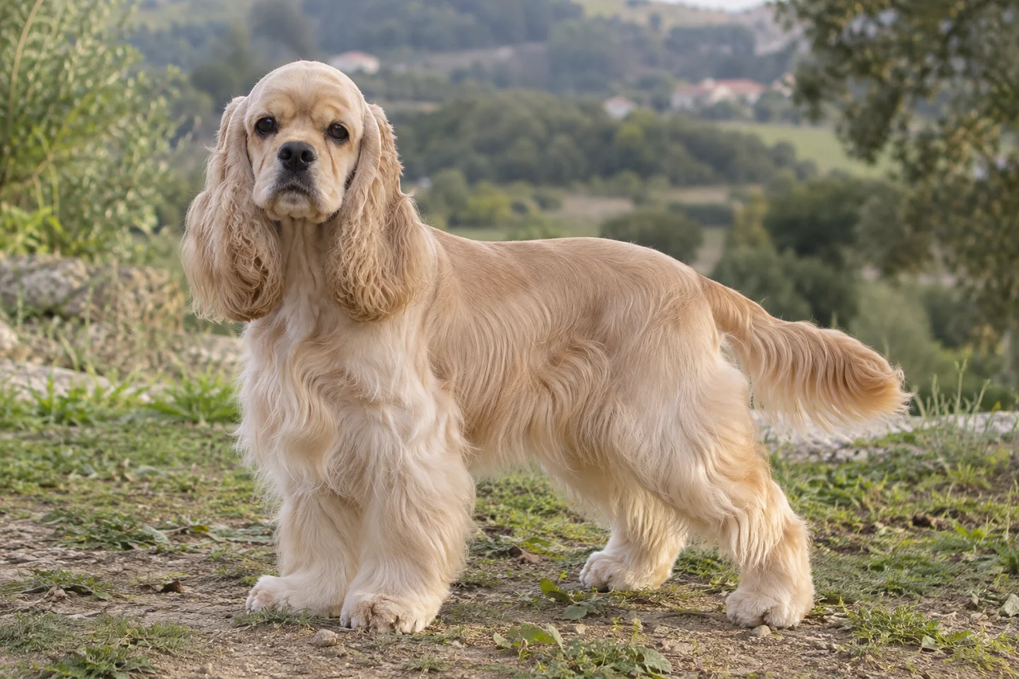AMERICAN COCKER SPANIEL adulto, de pé, com o corpo inteiro visível.