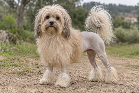 PETIT CHIEN LION adulto, de pé, com o corpo inteiro visível.