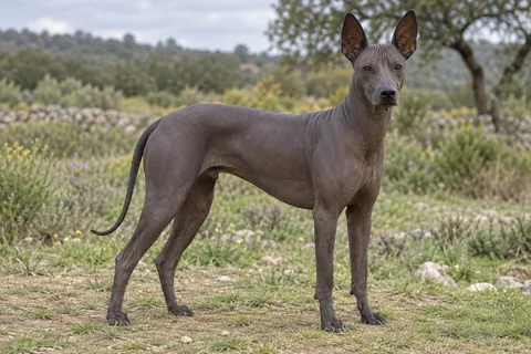XOLOITZCUINTLE adulto, de pé, com o corpo inteiro visível.