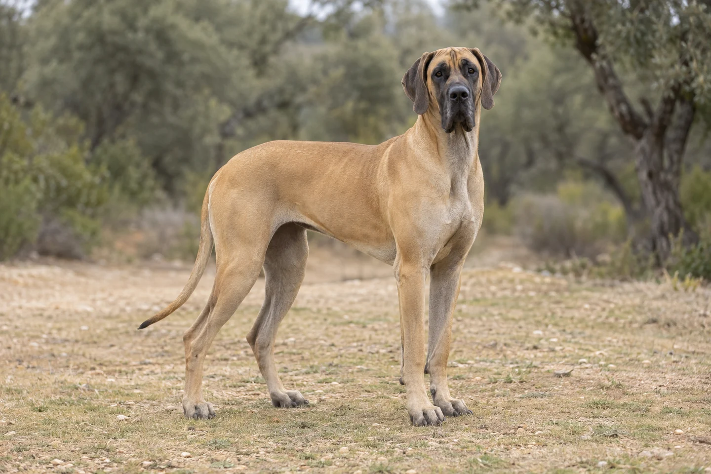 DEUTSCHE DOGGE adulto, de pé, com o corpo inteiro visível.