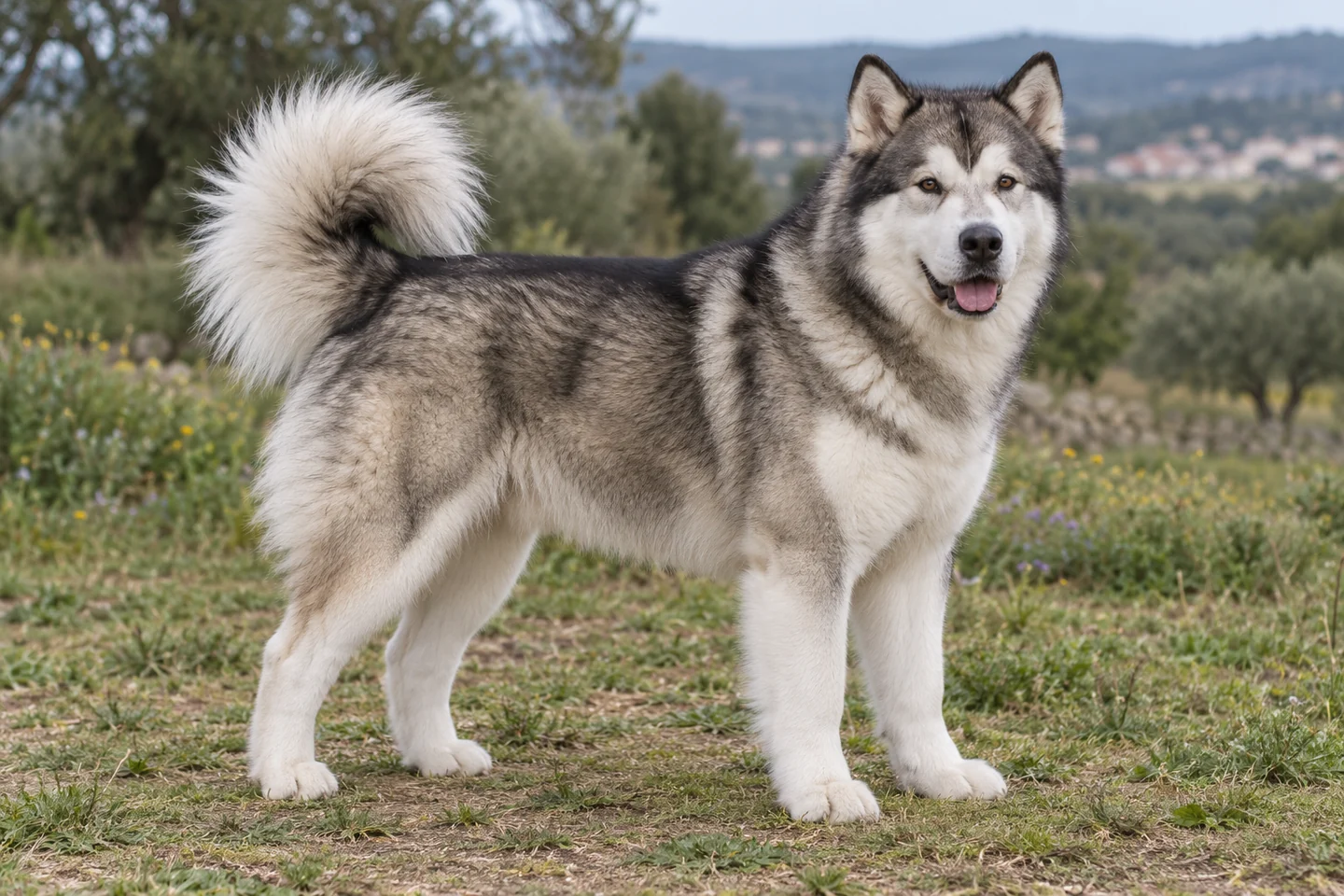 ALASKAN MALAMUTE adulto, de pé, com o corpo inteiro visível.