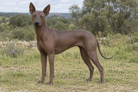 PERRO SIN PELO DEL PERÚ adulto, de pé, com o corpo inteiro visível.