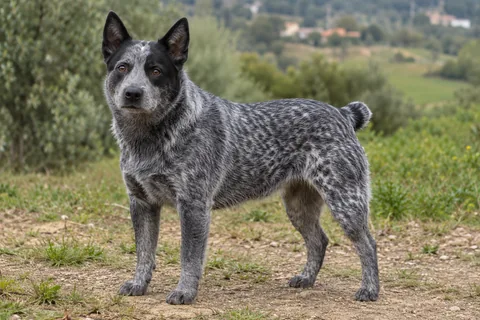 AUSTRALIAN STUMPY TAIL CATTLE DOG adulto, de pé, com o corpo inteiro visível.